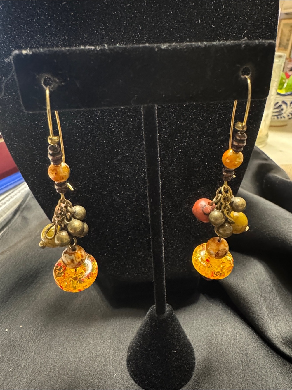 Boho Amber Glass Drop Earrings - Yellow & Orange